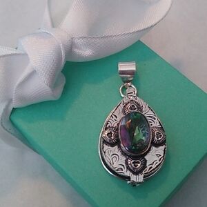 Mystic Topaz + Sterling Silver 925 Prayer Pill Poison Secret Box Pendant